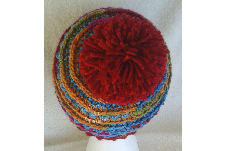 Bright Colored Hat Adult Teen Red Pom