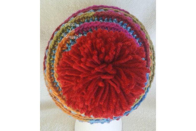 Bright Colored Hat Adult Teen Red Pom