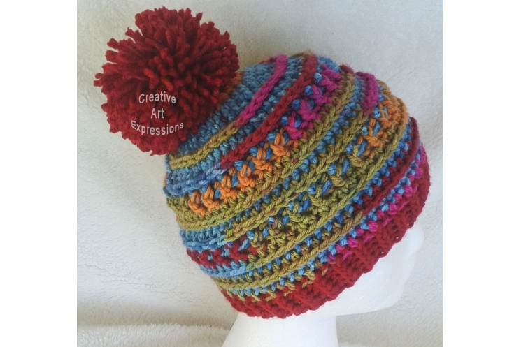 Bright Colored Hat Adult Teen Red Pom