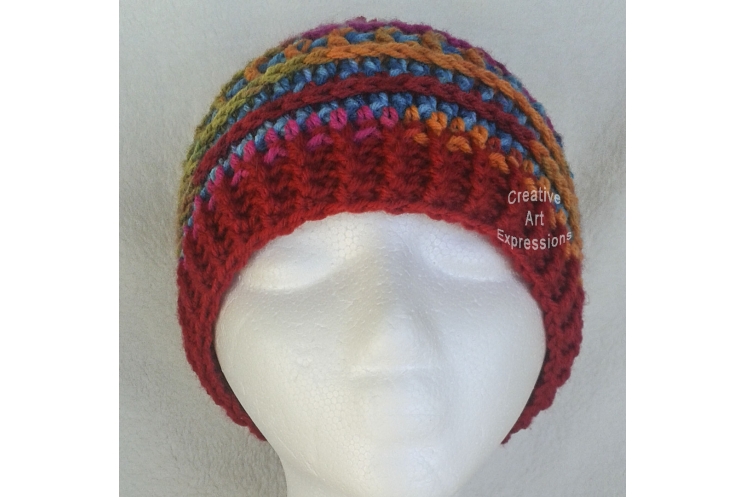 Bright Colored Hat Adult Teen Red Pom