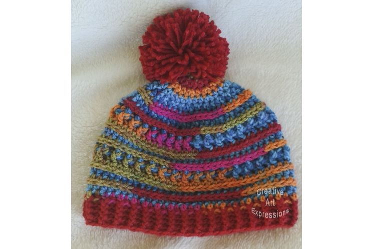 Bright Colored Hat Adult Teen Red Pom