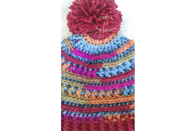 Bright Colored Hat Adult Teen Red Pom