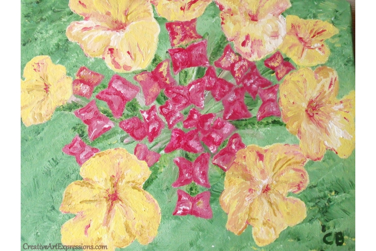 Hand Painted Lantana In Bloom Acrylic Painting