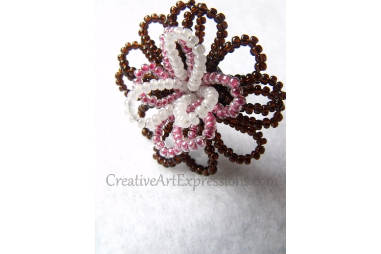 Creative Art Expressions Handmade Seed Bead Wire Wrapped Flower Ring Jewelryy