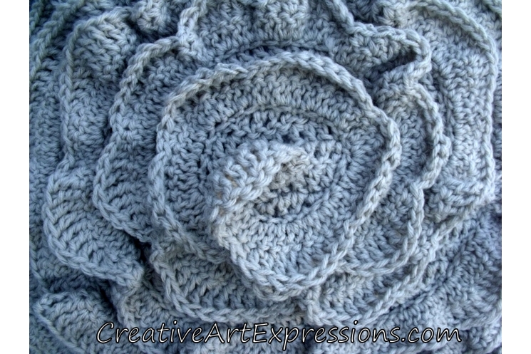 Creative Art Expressions Hand Crocheted Mist Rose Pillow