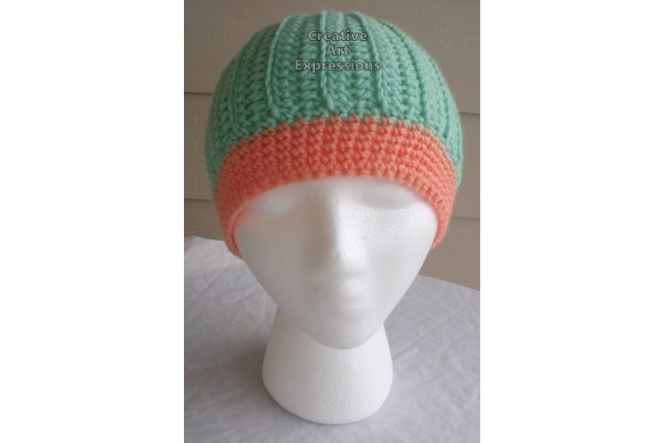 Adult Messy Bun Hat Aqua & Coral