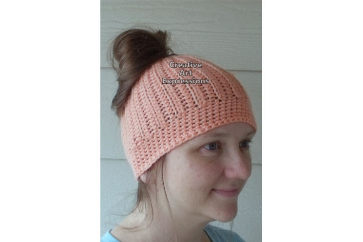Adult Teen Messy Bun Hat in Coral