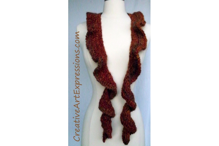 Creative Art Expressions Hand Crocheted Autumn Wavy Scarf