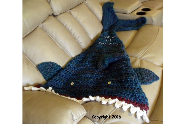 Blue Green Shark Blanket Child Crocheted