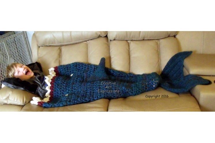 Blue Green Shark Blanket Child Crocheted