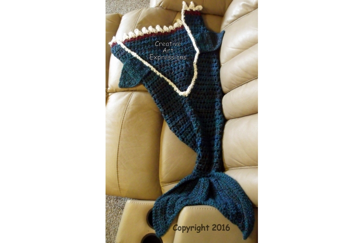 Blue Green Shark Blanket Child Crocheted