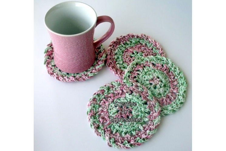 Red Pink Green Crocheted Christmas Coasters