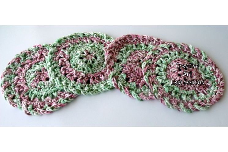 Red Pink Green Crocheted Christmas Coasters