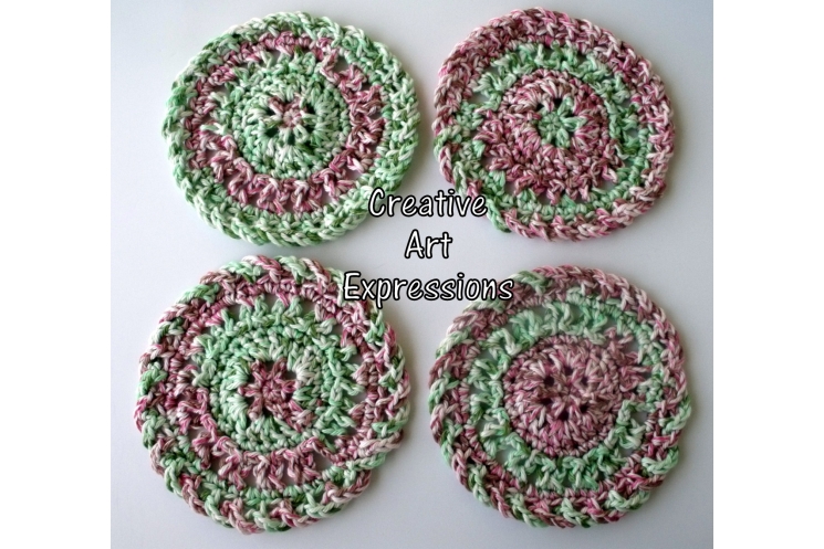 Red Pink Green Crocheted Christmas Coasters