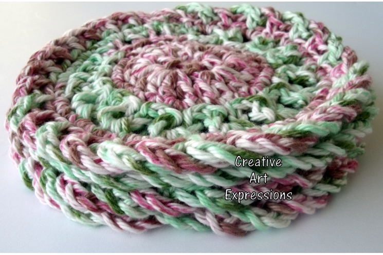 Red Pink Green Crocheted Christmas Coasters