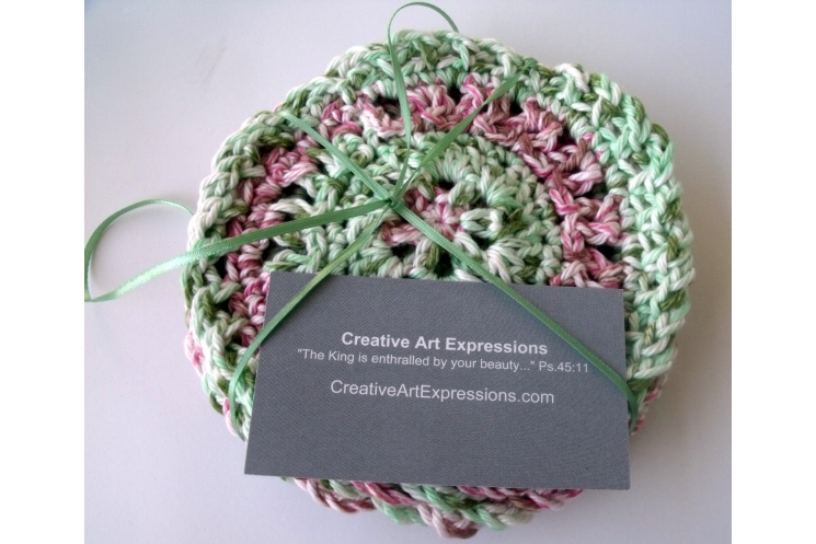 Red Pink Green Crocheted Christmas Coasters