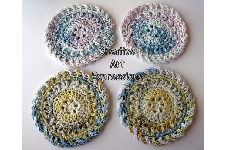Pink Blue Yellow & Green Crocheted Coasters