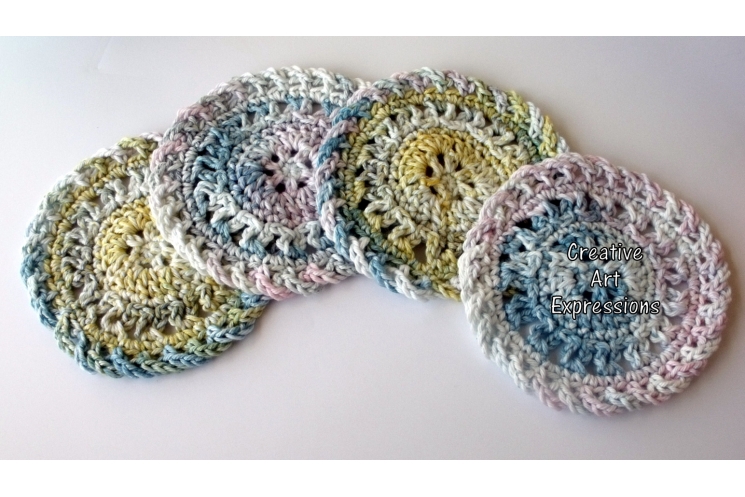 Pink Blue Yellow & Green Crocheted Coasters