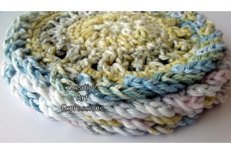 Pink Blue Yellow & Green Crocheted Coasters