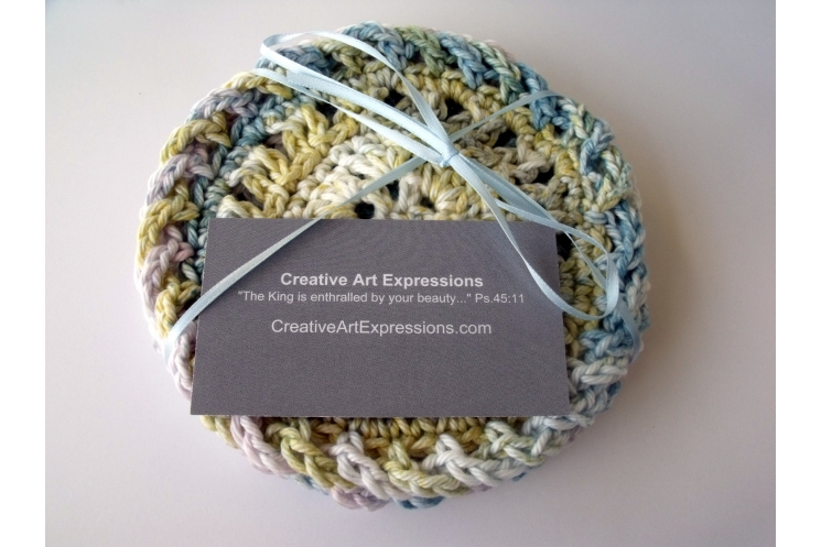 Pink Blue Yellow & Green Crocheted Coasters