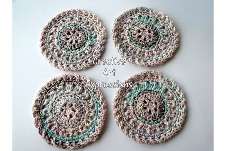 Pastel Pink Crocheted Round Cotton Coasters