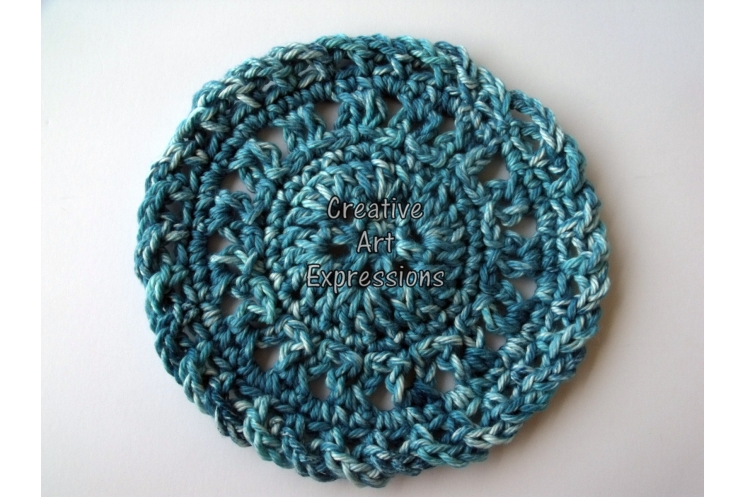 Set of 4 crocheted teal cotton coasters