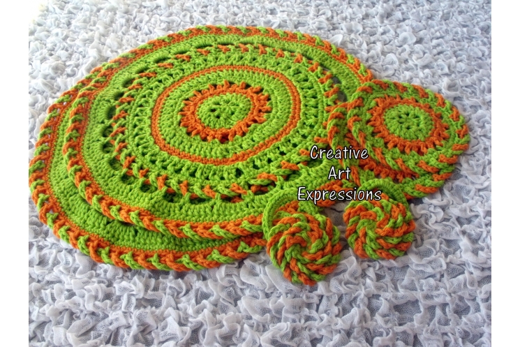 Place mat, coaster & napkin ring set in Bright Green & Orange