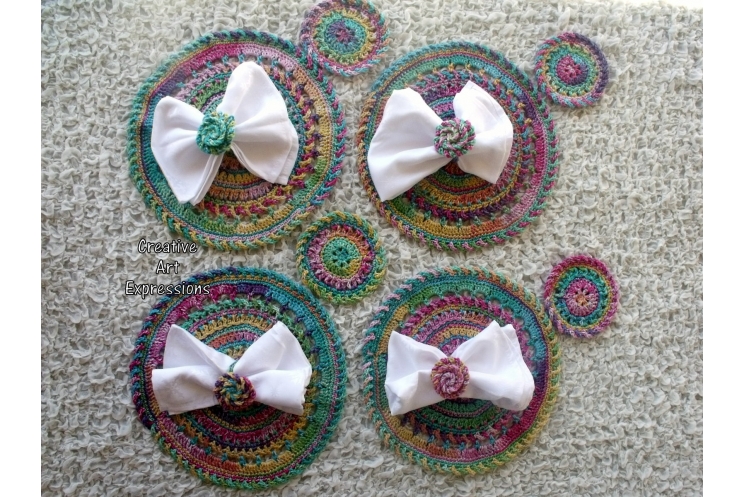 Bright Rainbow Place Mat Coaster & Napkin Ring Set