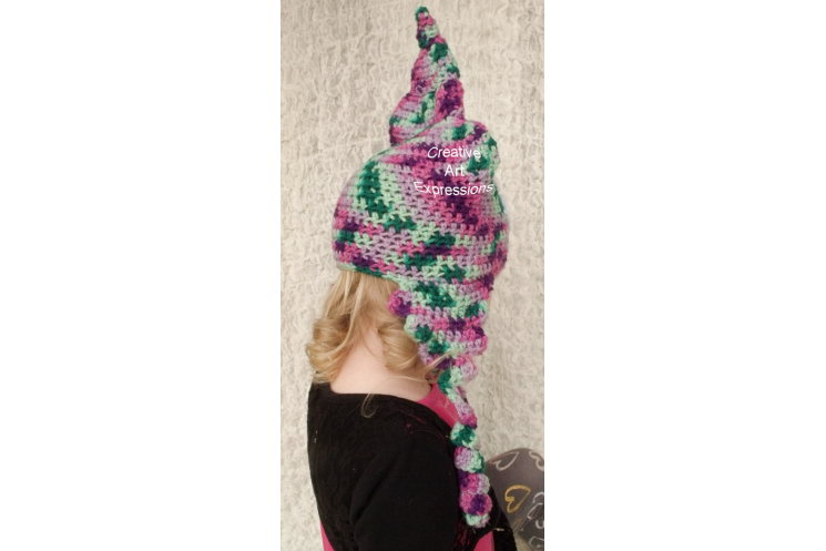 Side of Unicorn Poop Toddler Hat Crocheted Pink Green Purple Mint