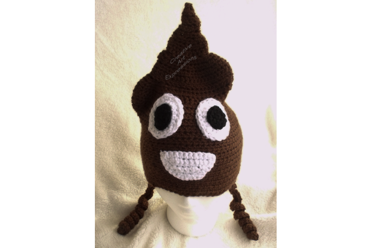 Adult/Teen Poop Emoji Hat in Brown with Ear Flaps