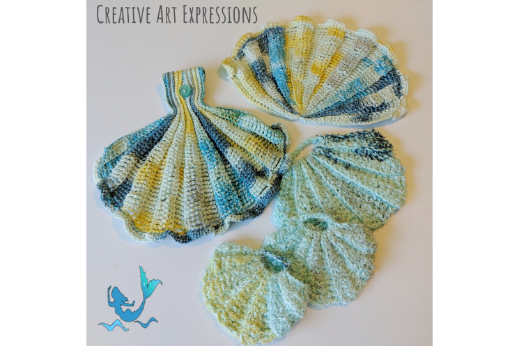 Crocheted Seashell Towel & Scrubby Set in Paris in June