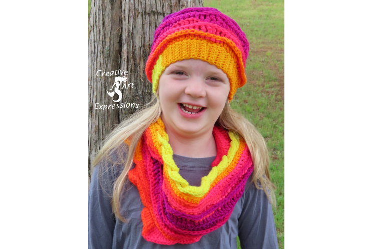 Sea Breeze Ear Warmer & Infinity Scarf in Sunset Sea Youth 6-10 yrs
