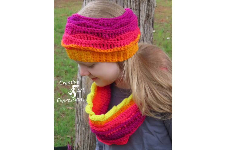 Sea Breeze Ear Warmer & Infinity Scarf in Sunset Sea Youth 6-10 yrs