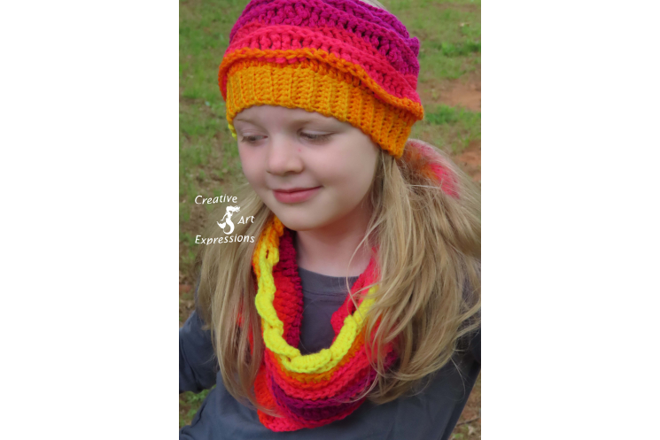 Sea Breeze Ear Warmer & Infinity Scarf in Sunset Sea Youth 6-10 yrs