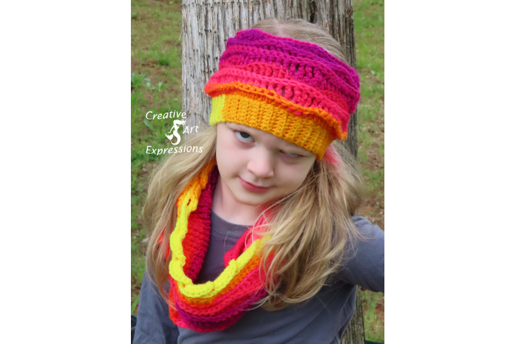 Sea Breeze Ear Warmer & Infinity Scarf in Sunset Sea Youth 6-10 yrs