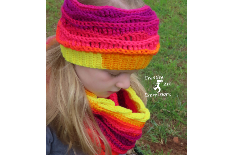 Sea Breeze Ear Warmer & Infinity Scarf in Sunset Sea Youth 6-10 yrs