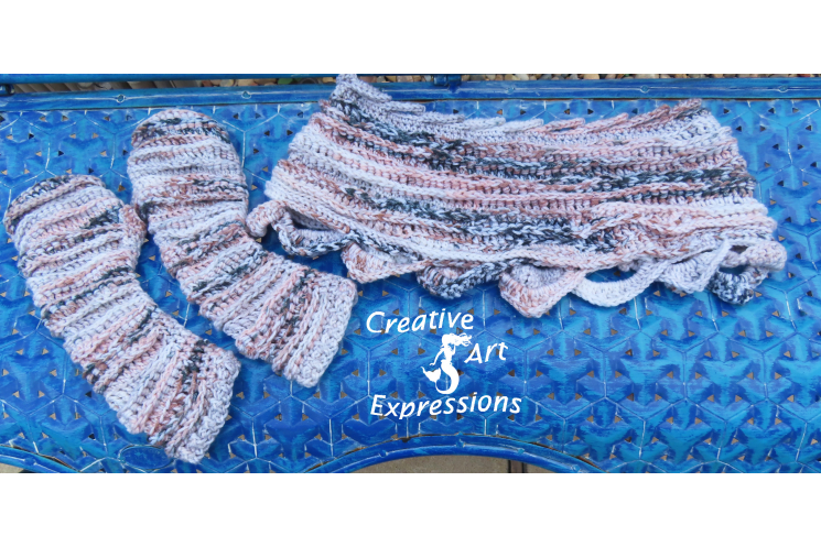 Sea Breeze Infinity Scarf & Long Fingerless Gloves in Sand Dunes Adult Teen