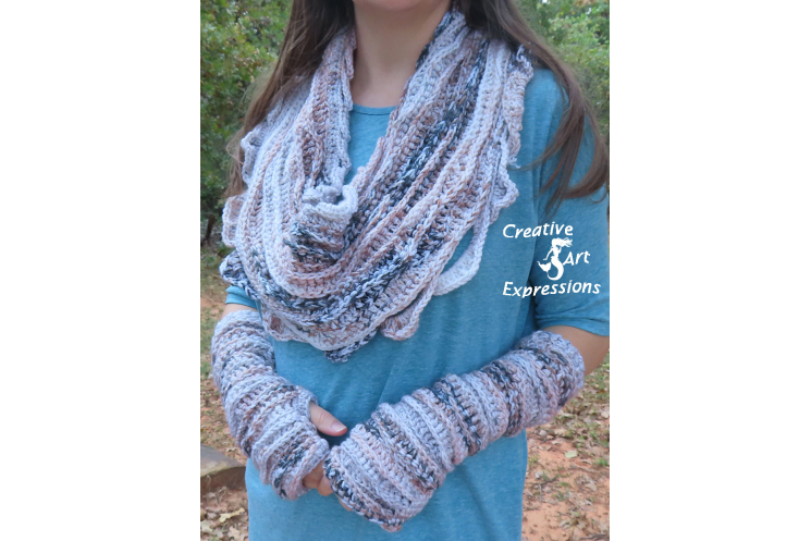 Sea Breeze Infinity Scarf & Long Fingerless Gloves in Sand Dunes Adult Teen