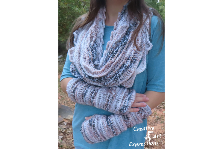 Sea Breeze Infinity Scarf & Long Fingerless Gloves in Sand Dunes Adult Teen