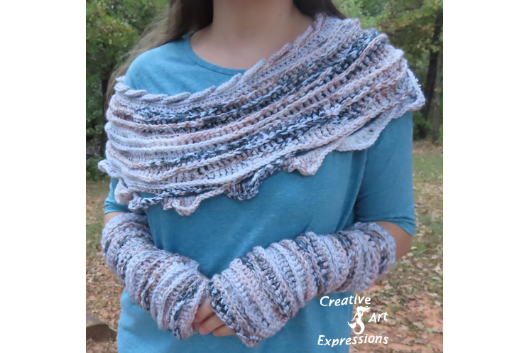 Sea Breeze Infinity Scarf & Long Fingerless Gloves in Sand Dunes Adult Teen