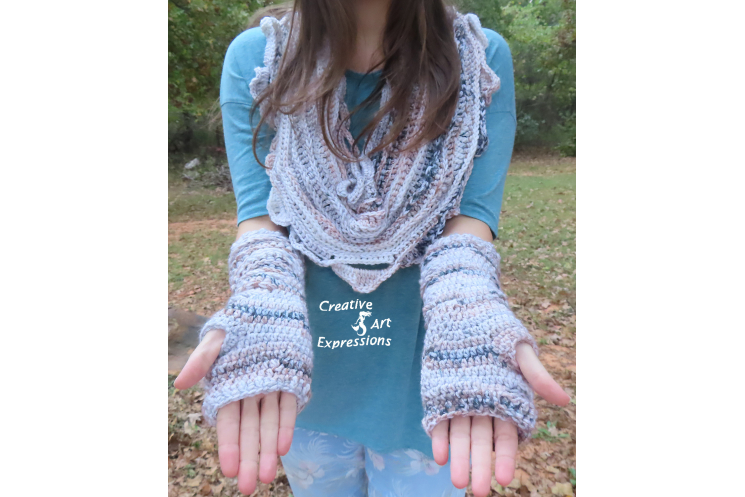 Sea Breeze Infinity Scarf & Long Fingerless Gloves in Sand Dunes Adult Teen