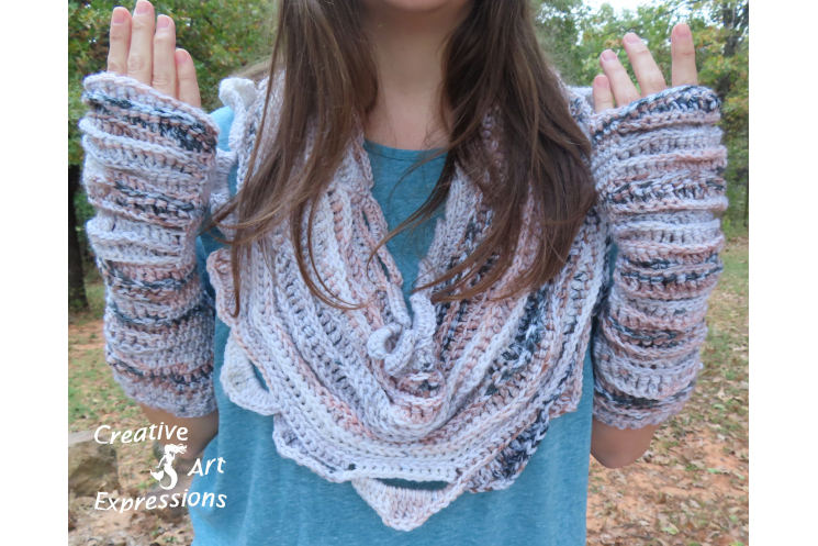 Sea Breeze Infinity Scarf & Long Fingerless Gloves in Sand Dunes Adult Teen