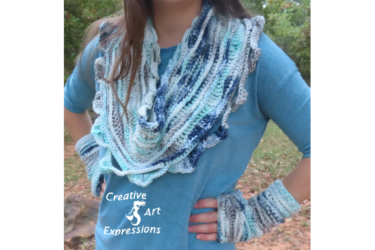 Sea Breeze Infinity Scarf & Fingerless Glove Set in Cypress Landing Adult Teen