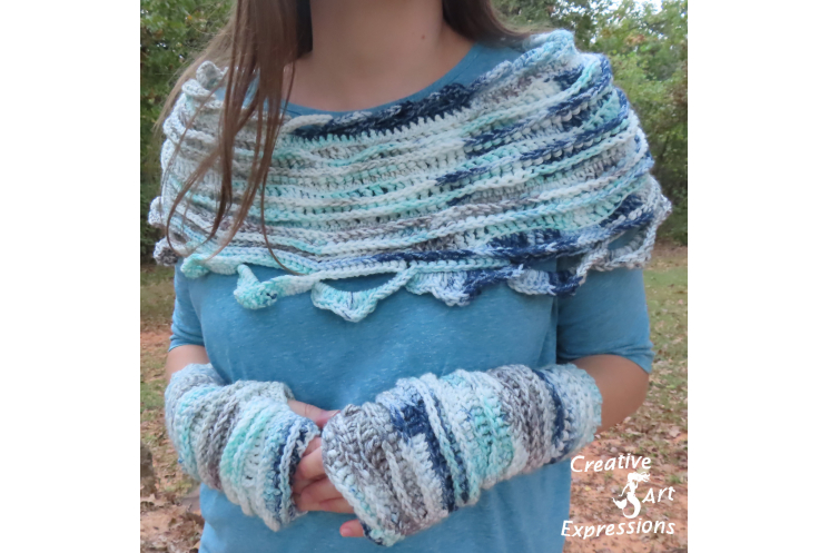 Sea Breeze Infinity Scarf & Fingerless Glove Set in Cypress Landing Adult Teen