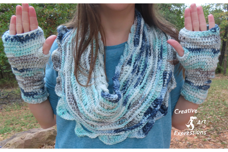 Sea Breeze Infinity Scarf & Fingerless Glove Set in Cypress Landing Adult Teen