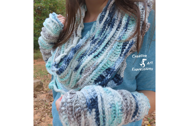 Sea Breeze Infinity Scarf & Fingerless Glove Set in Cypress Landing Adult Teen