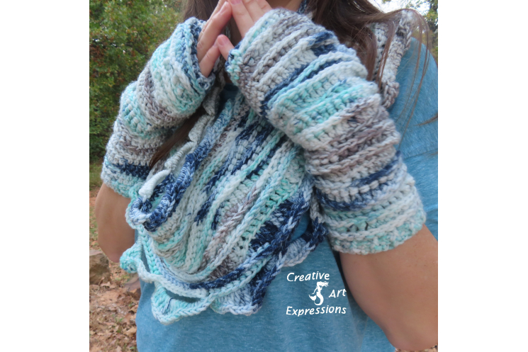Sea Breeze Infinity Scarf & Fingerless Glove Set in Cypress Landing Adult Teen