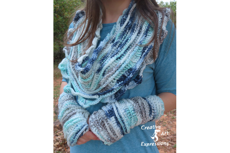 Sea Breeze Infinity Scarf & Fingerless Glove Set in Cypress Landing Adult Teen