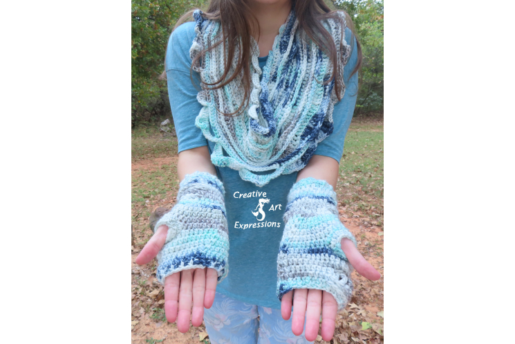 Sea Breeze Infinity Scarf & Fingerless Glove Set in Cypress Landing Adult Teen