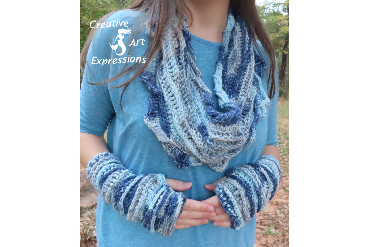 Sea Breeze Infinity Scarf & Glove Set in Float Along Adult Teen